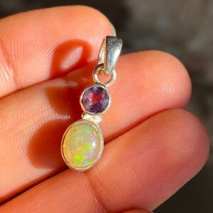 925 sterling silver Fire Opal and Amethyst pendent Natural gemstones pendent
